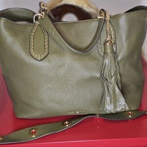 Olive Green Leather Tote Bag